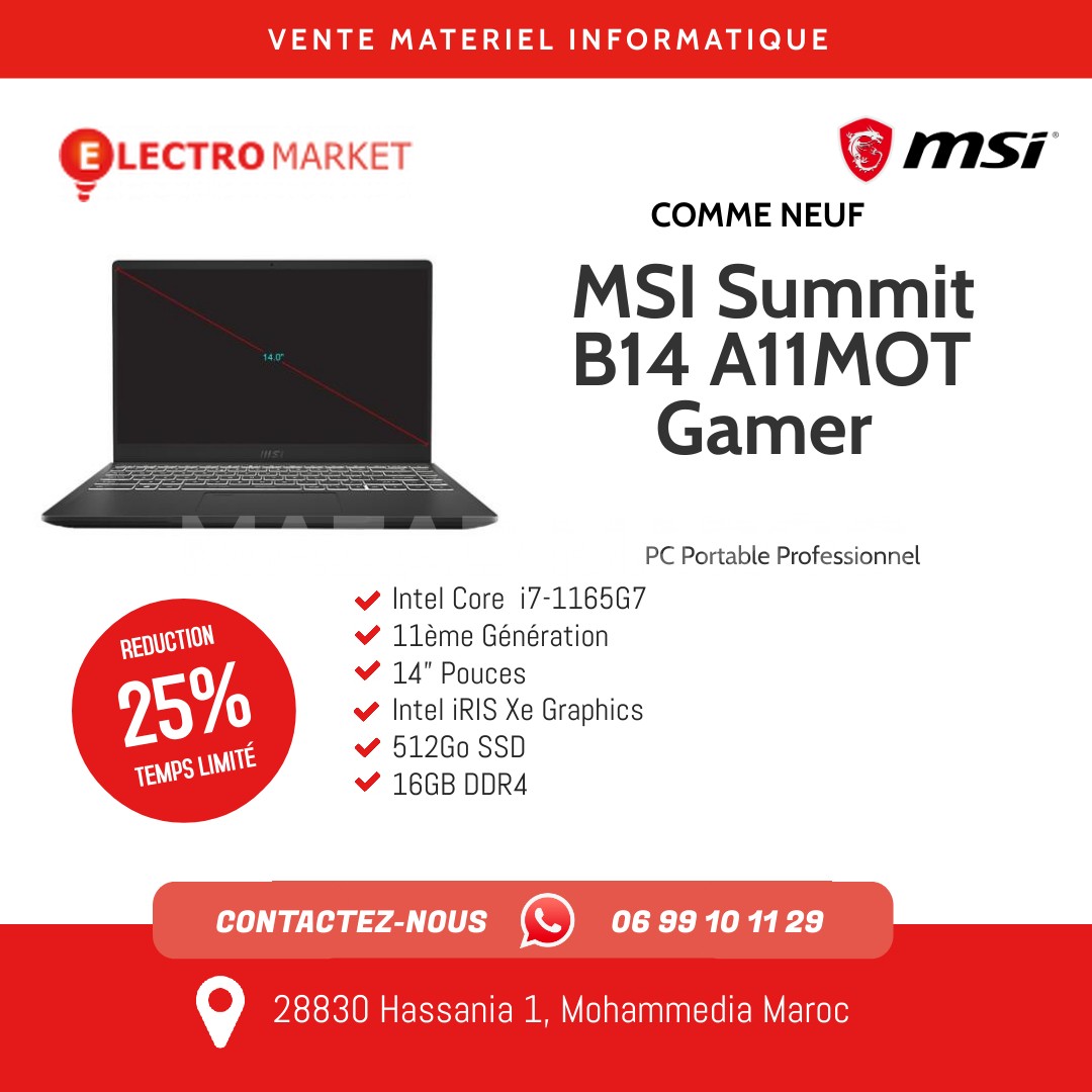 MSI Summit B14 A11MOT Gamer  Intel® Core ™ i7-1165G7 11éme