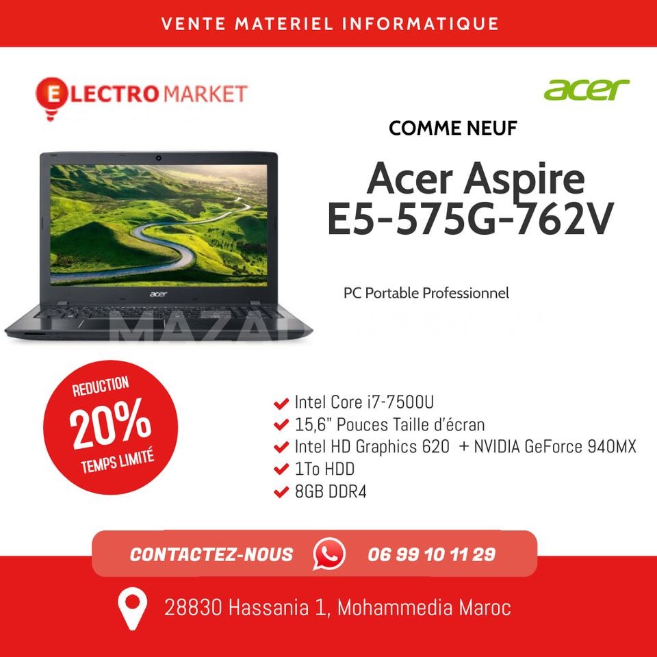 Acer Aspire E5-575G-762V Intel Core i7-7500U 7éme Génération