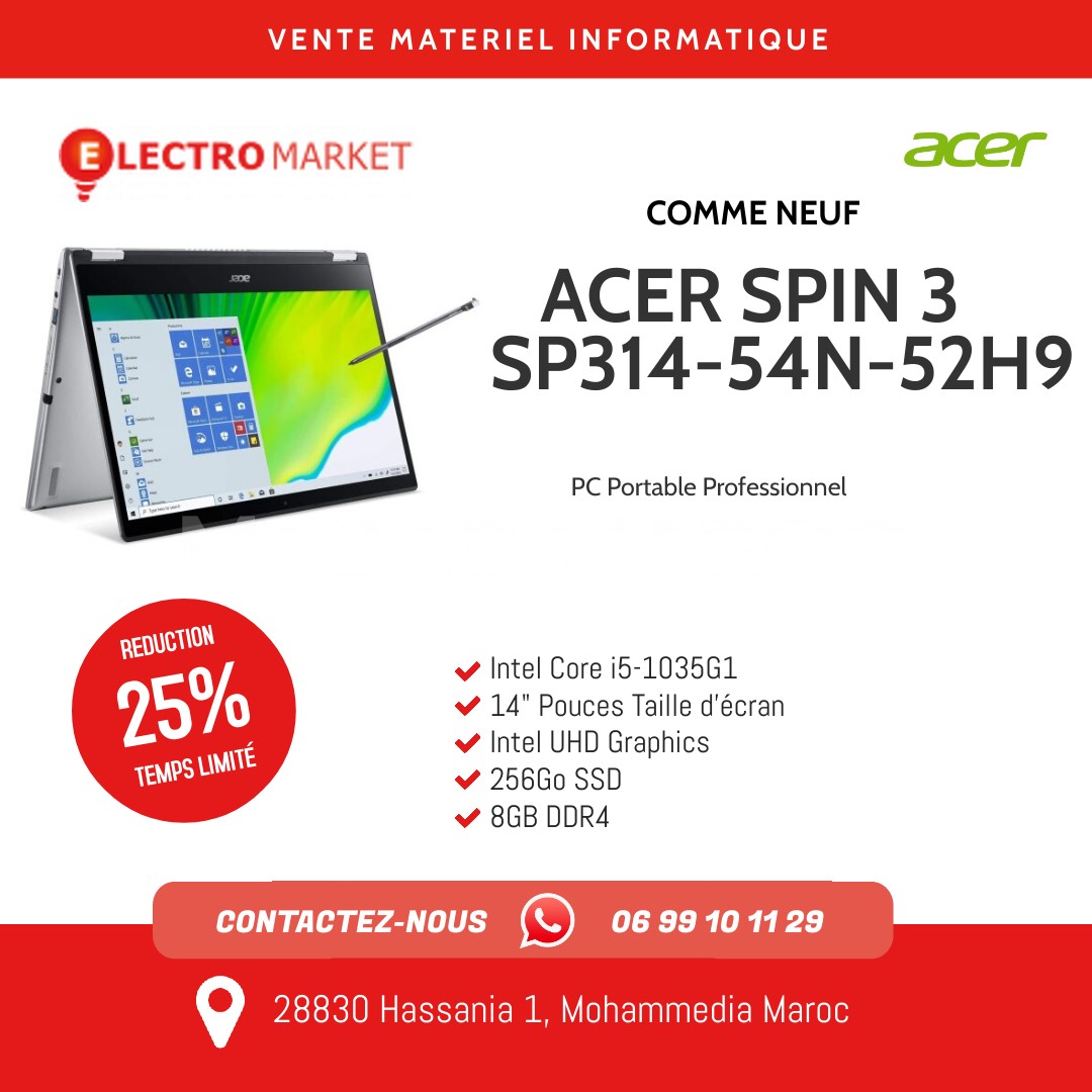 Vente pc ACER SPIN 3 SP314-54N-52H9  Core i5-1035G1 10éme